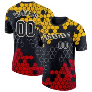 Custom Black Yellow Red-White Germany Geometric Performance T-Shirt