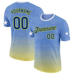 Custom Blue Royal Light Yellow-White Curacao Wave Performance T-Shirt