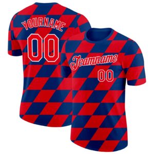 Custom US Navy Blue Fire Red-White Croatia Rhombus Performance T-Shirt