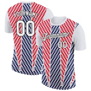 Custom White Black Red-Navy Croatia Plaid Performance T-Shirt
