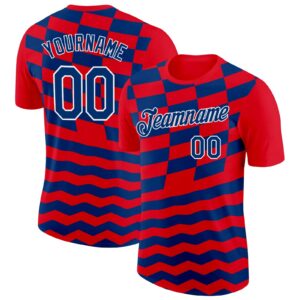 Custom Red US Navy Blue-White Croatia Geometric Performance T-Shirt