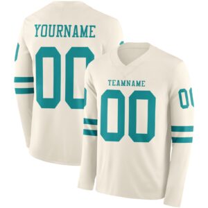 Custom Cream Teal Long Sleeve Authentic Football Jersey