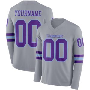 Custom Gray Purple-Light Blue Long Sleeve Authentic Football Jersey