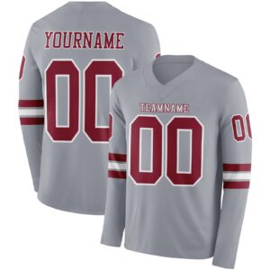 Custom Gray Crimson-White Long Sleeve Authentic Football Jersey