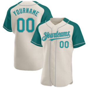 Custom Cream Teal-Gray Authentic Raglan Sleeves Baseball Jersey