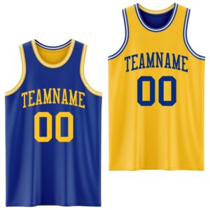 Custom Royal Gold-White Reversible Double Side Sublimation Basketball Suit Jersey